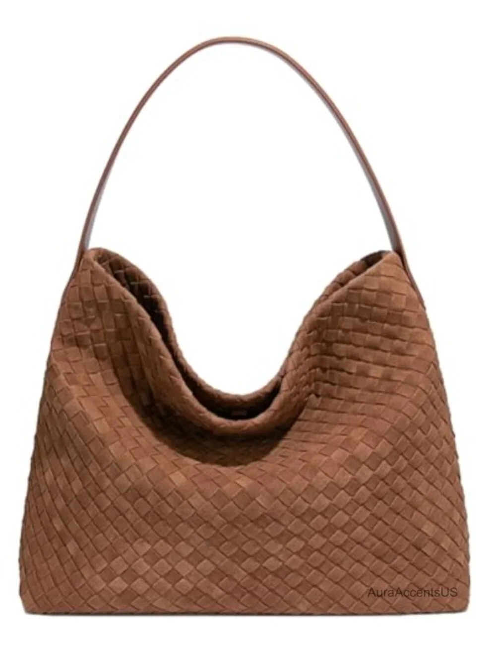 Woven Faux Suede Slouchy Hobo Tote with Detachable Strap